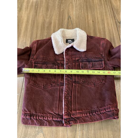 Hudson Faux Shearling shrunken Lola Trucker Jacket  burgandy cotton denim XS - Picture 7 of 9
